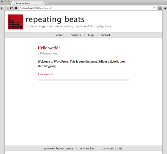 Wordpress Theme Screenshot Running on Vagrant VM